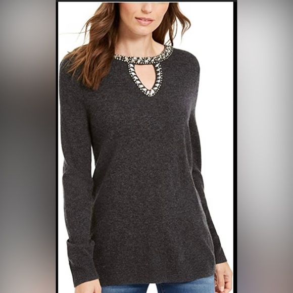 NWT. $80R INC Embellished Keyhole Sweater Size Large  Heather Onxy - Picture 2 of 6